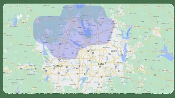 Image of a map showing the Dallas–Fort Worth area, featuring Christmas Air Conditioning and Plumbing, highlighting the company’s service coverage across the region.