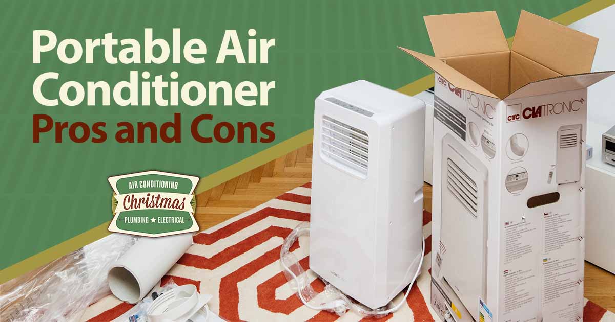 Unboxing of a new portable air conditioner unit, featuring Christmas Airconditioning and highlighting "Portable Air Conditioner Pros and Cons" to help users evaluate if a portable AC is the right fit for their needs.