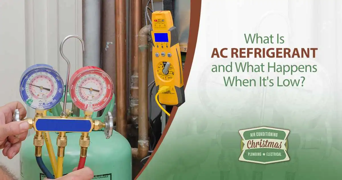 HVAC service tools including manifold gauges and refrigerant tank used for AC maintenance.